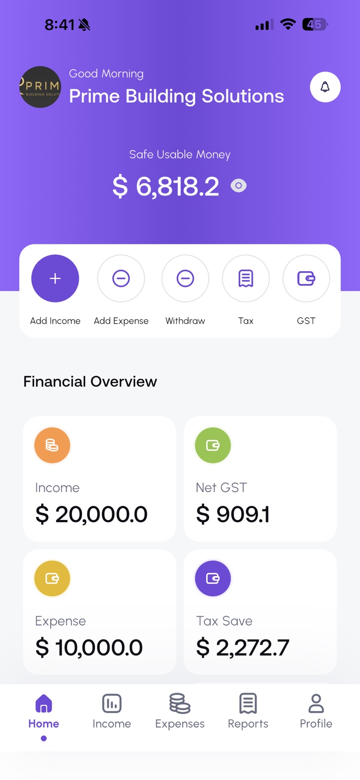 Cash Pilot home dashboard screen